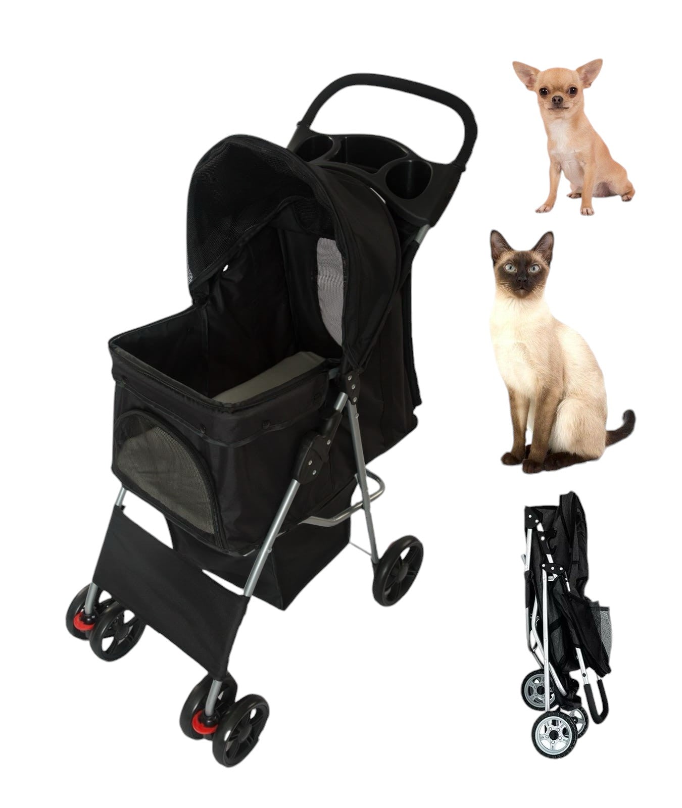 Carreola Para Mascota Perros Gatos Plegable Con Cinturón