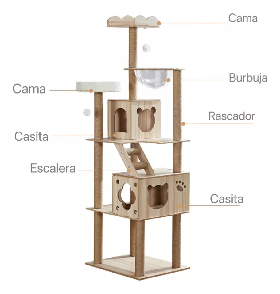 Rascador De Madera Varios Niveles 185cm