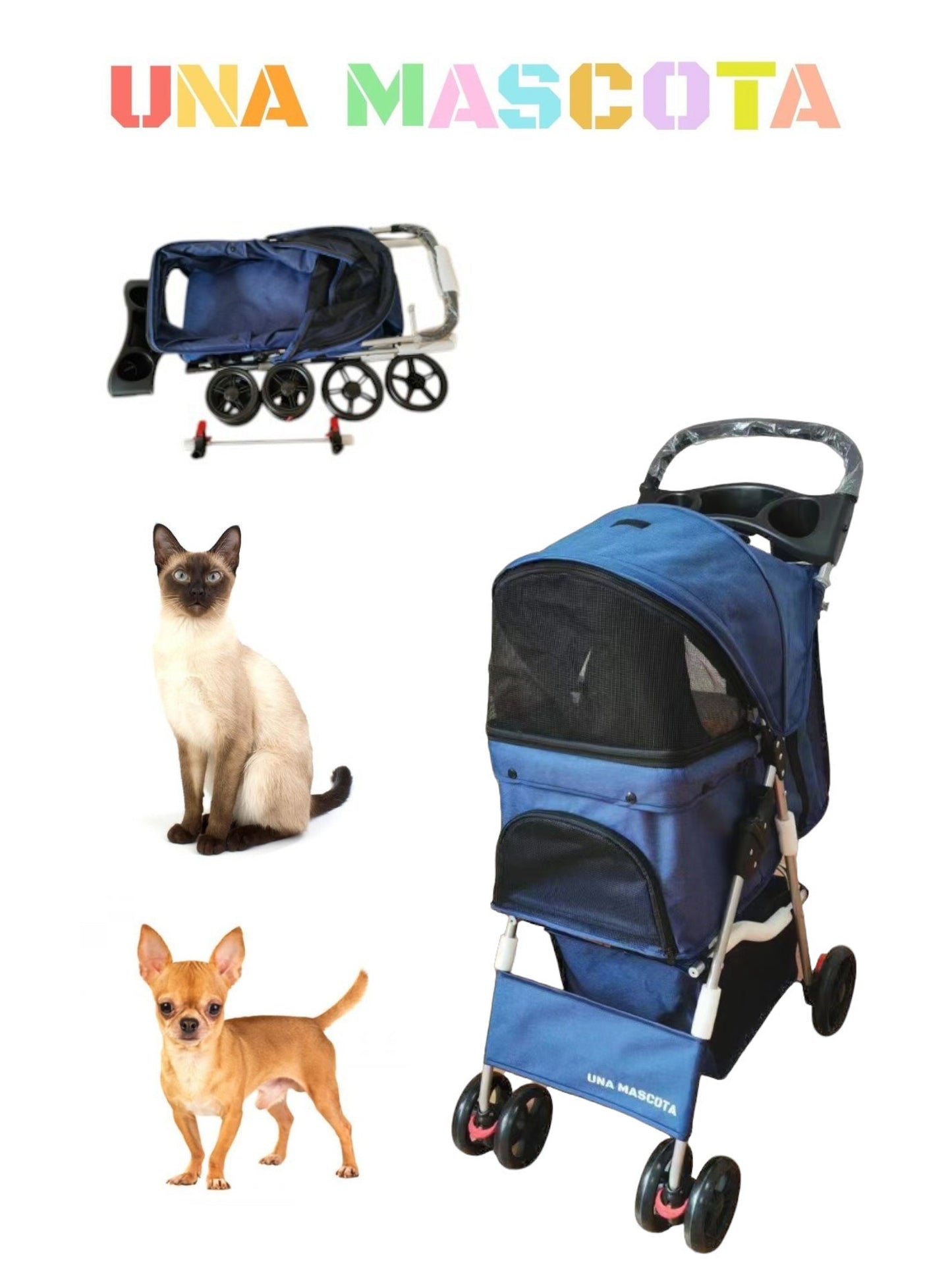 Carreola Para Mascota Perros Gatos Plegable Con Cinturón