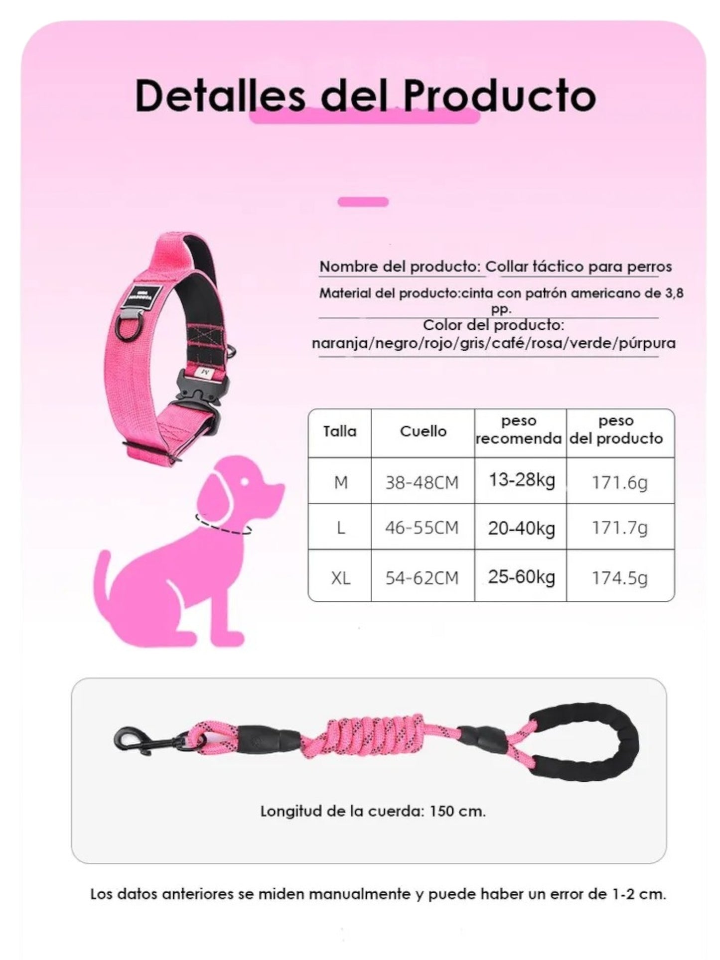 Collar Táctico Para Perro Ajustable Con Hebilla De Metal
