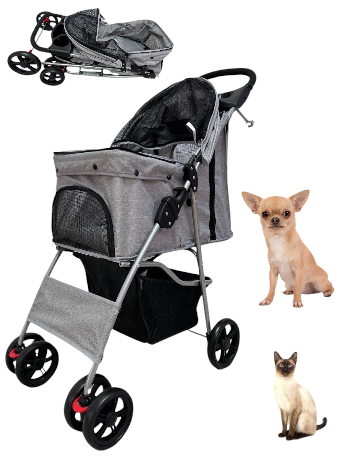 Carreola Para Mascota Perros Gatos Plegable Con Cinturón